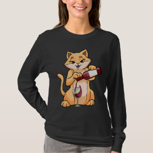 Cat With Glass Of Wine And Wine Bottle T-Shirt