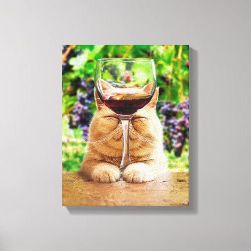 Cat With Glass of Wine Canvas Print