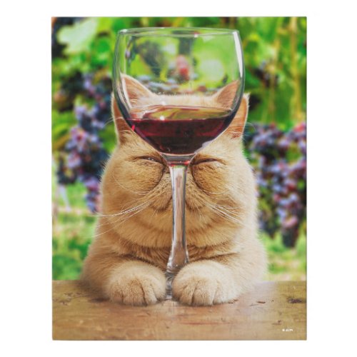 Cat With Glass of Wine Faux Canvas Print
