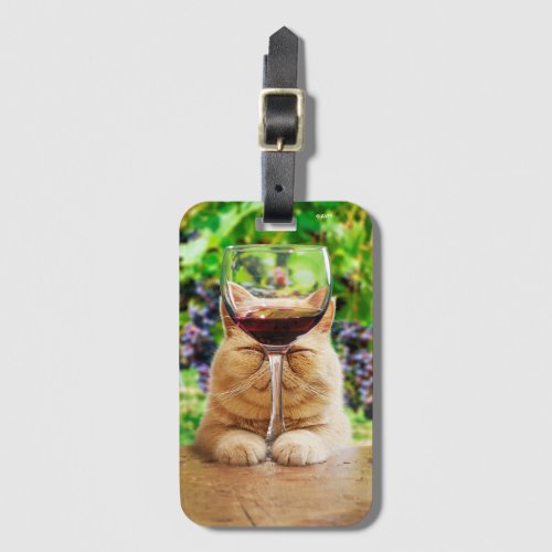 Cat With Glass of Wine Luggage Tag