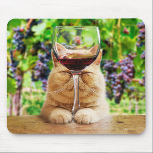 Cat With Glass of Wine Mouse Pad