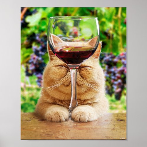 Cat With Glass of Wine Poster