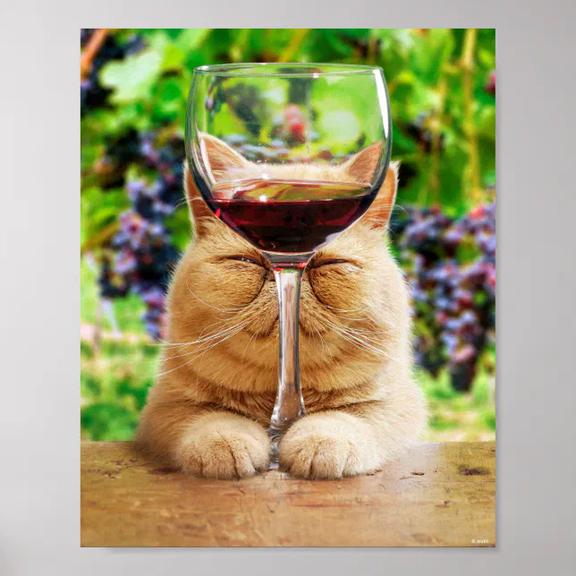 Cat With Glass of Wine Poster | Zazzle