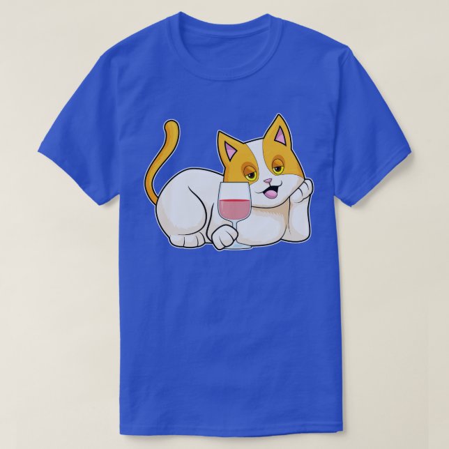 Cat with Glass of Wine T-Shirt (Design Front)