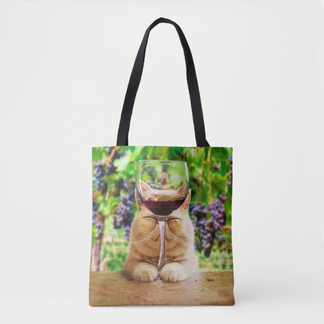Cat With Glass of Wine Tote Bag (Front)