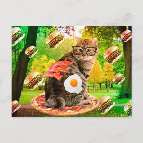 Cat with glasses and fast food postcard