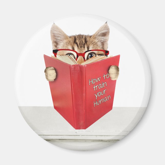 Cat with Glasses and Red Book Magnet (Front)