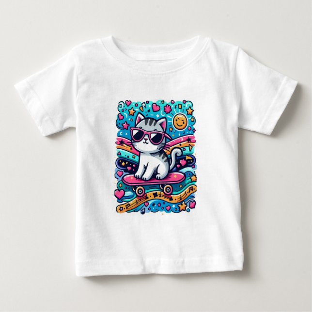 Cat with Glasses Baby T-Shirt (Front)