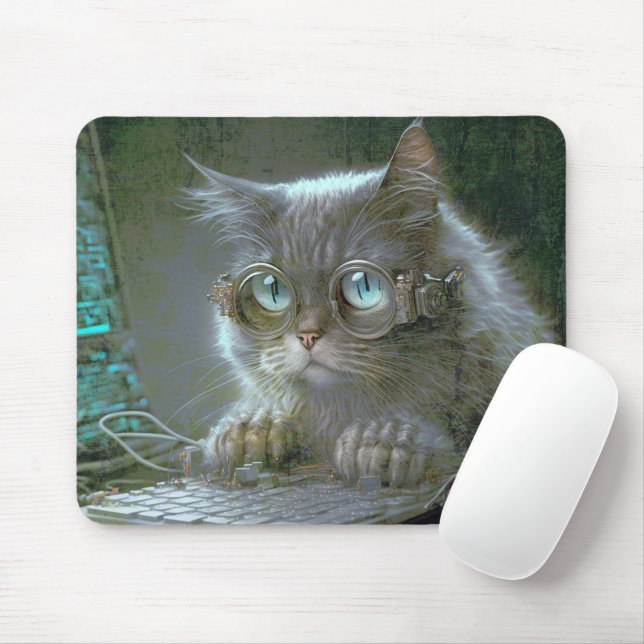 Cat with glasses.  mouse pad (With Mouse)