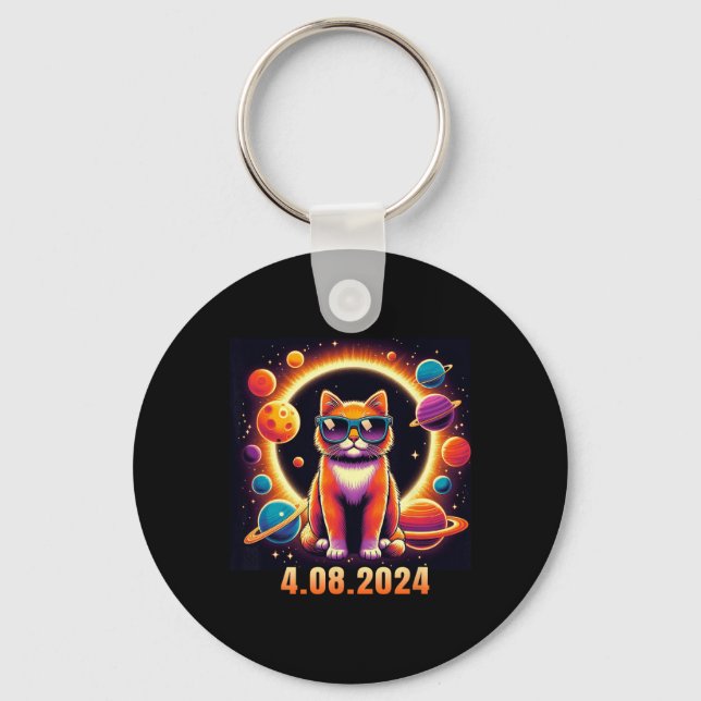 Cat With Gles Solar Eclipse  Keychain (Front)