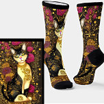Cat with Gold Collar & Dark Pink Flowers     Socks<br><div class="desc">Cat with Gold Collar & Dark Pink Flowers Socks - - see more great sock designs in my store.</div>