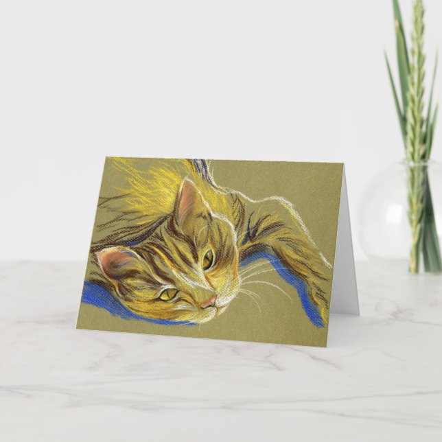 Cat with Gold Eyes - Pastel Drawing Card (Front)