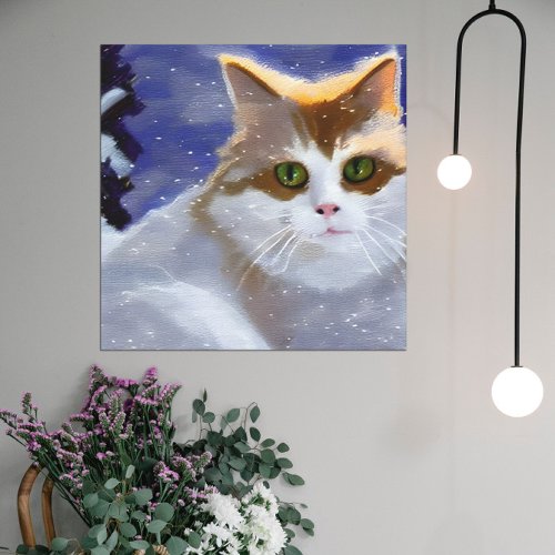 Cat With Green Eyes On A Snowy Winter Day Canvas Print