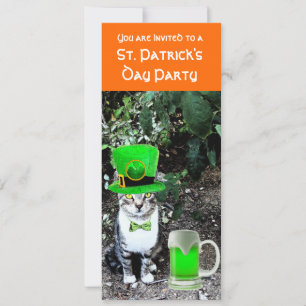 CAT WITH GREEN IRISH BEER ST PATRICK'S DAY PARTY INVITATION
