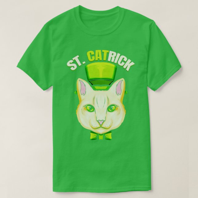 Cat With Green Loop And Cylinder Hat St Catrick Pa T-Shirt (Design Front)