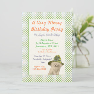 Cat with Green Vintage Hat Birthday Party Invitation