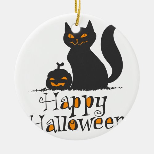 Cat with Halloween pumpkin _ Choose back color Ceramic Ornament