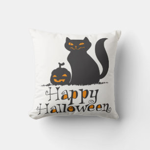 Cat with Halloween pumpkin - Choose back color Throw Pillow