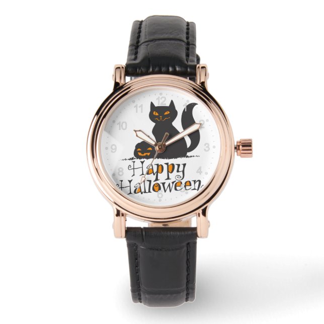 Cat with Halloween pumpkin - Choose back color Watch (Front)