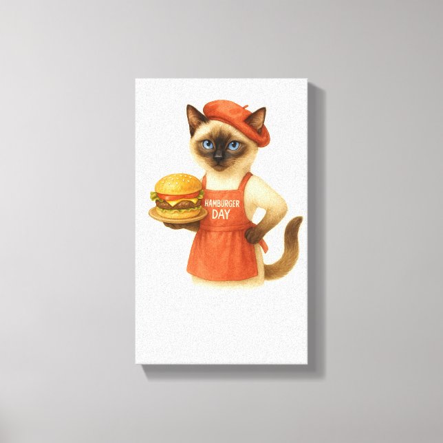 Cat with Hamburger for Kitchen Decoration  Canvas Print (Front)