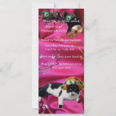 CAT WITH HARLEQUIN HAT AND MASQUERADE PARTY MASKS INVITATION (Back)