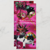CAT WITH HARLEQUIN HAT AND MASQUERADE PARTY MASKS INVITATION (Front/Back)