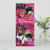 CAT WITH HARLEQUIN HAT AND MASQUERADE PARTY MASKS INVITATION (Standing Front)