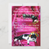 CAT WITH HARLEQUIN HAT AND MASQUERADE PARTY MASKS INVITATION (Back)