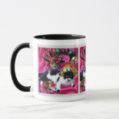 CAT WITH HARLEQUIN HAT AND MASQUERADE PARTY MASKS MUG (Left)