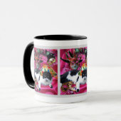 CAT WITH HARLEQUIN HAT AND MASQUERADE PARTY MASKS MUG (Front Left)