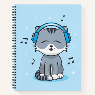 Cat with Headphones College-Ruled (8.5x11) Notebook