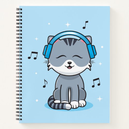 Cat with Headphones College_Ruled 85x11 Notebook
