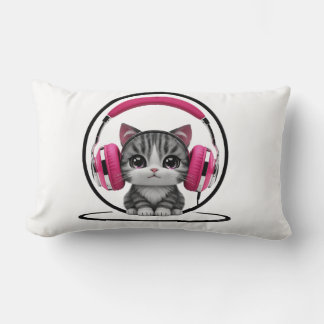 Cat  with headphones lumbar pillow