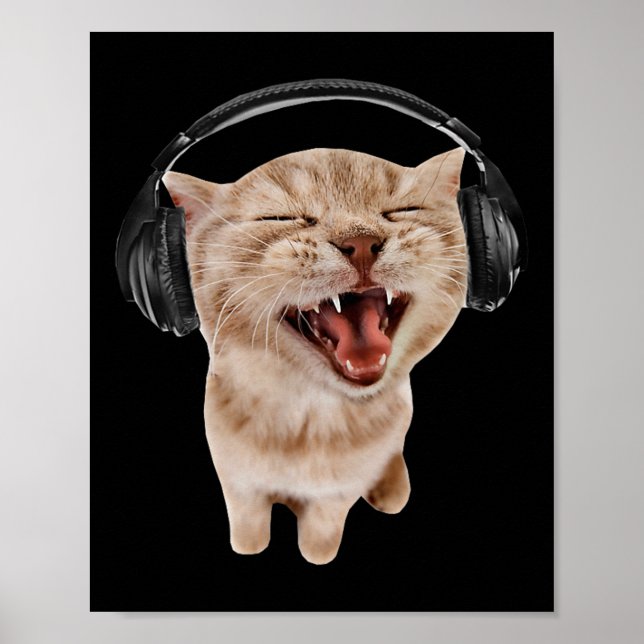 Cat With Headphones Meme  Poster (Front)