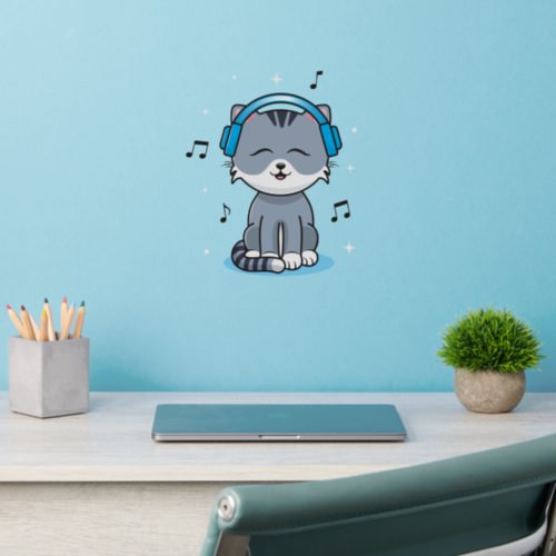 Cat with Headphones Wall Decal
