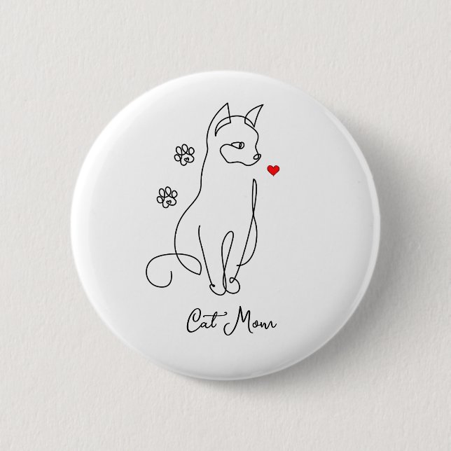 Cat With Heart Badge Button (Front)