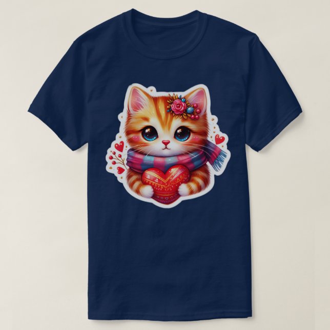 cat with heart cute animals valentines day TShirt (Design Front)