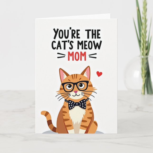 Cat With Heart Mothers Day Card (Front)