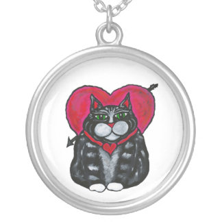 Cat with heart necklace