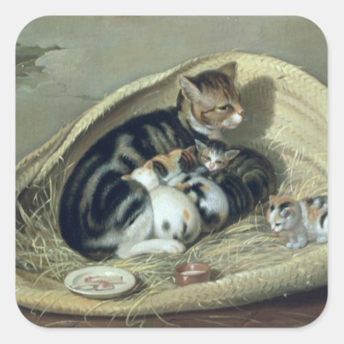 Cat with Her Kittens in a Basket 1797 Square Sticker