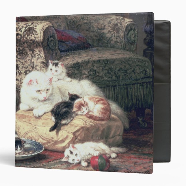 Cat with her Kittens on a Cushion 3 Ring Binder (Front/Inside)