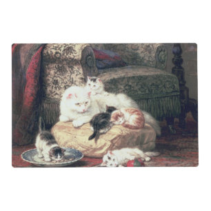 Cat with her Kittens on a Cushion Placemat