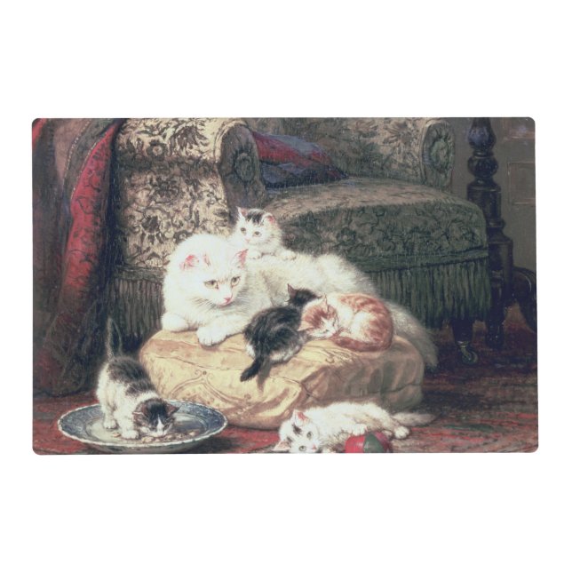 Cat with her Kittens on a Cushion Placemat (Front)