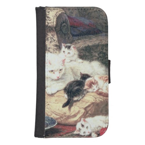 Cat with her Kittens on a Cushion Wallet Phone Case For Samsung Galaxy S4