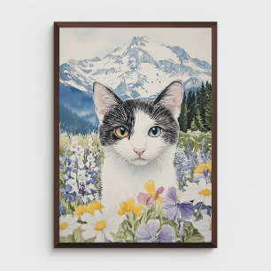 Cat with Heterochromia in a Wildflower Field Poster