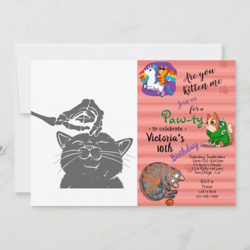 Cat with human skeleton hand _ Choose back color Invitation