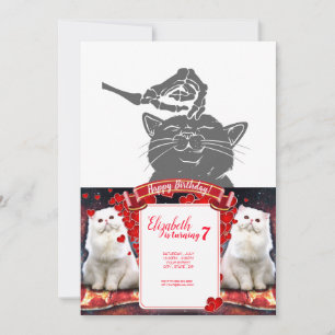 Cat with human skeleton hand - Choose back color Invitation
