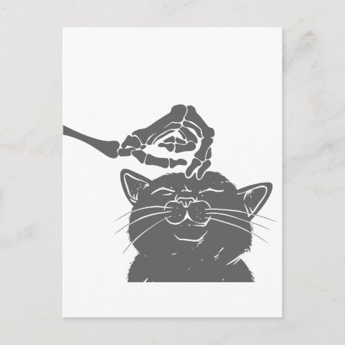 Cat with human skeleton hand _ Choose back color Postcard