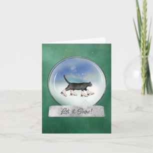Cat with Ice Skates Snowglobe Christmas Card