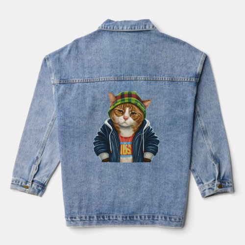Cat With Illustration  Denim Jacket